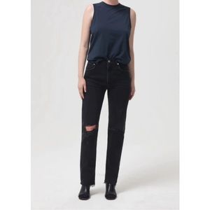 Agolde Womens Cherie Jeans Straight Leg High Rise
Distressed Denim Black 28 NWT